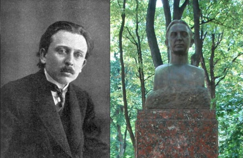 Photo of the statue of Octavian Goga and an archived photo. (photo credit: Wikimedia Commons)
