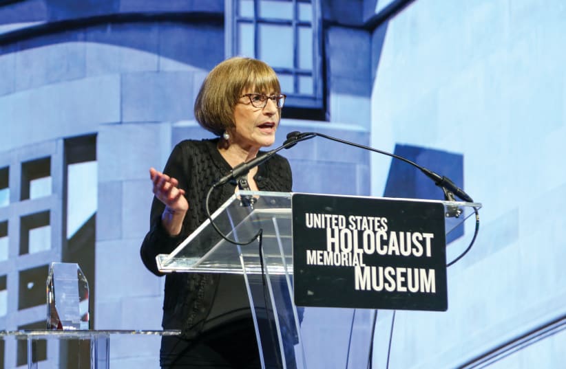 SARA  J. BLOOMFIELD speaks at the ‘What You Do Matters’ dinner in New York, in 2019. (photo credit: US HOLOCAUST MEMORIAL MUSEUM)