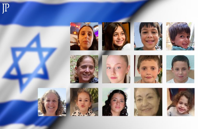  The thirteen Israelis released from Hamas captivity in Gaza on Sunday, November 26, 2023 (photo credit: The Jerusalem Post)