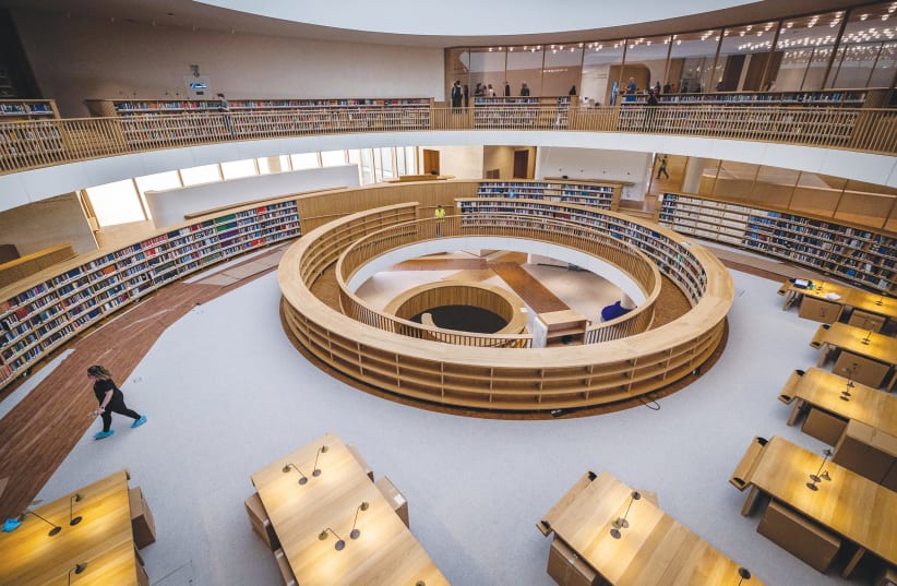  The new building of the National Library in Jerusalem: There is no better form of escapism than to take a walk to what must be the calmest and most peaceful structure in town, says the writer. (photo credit: YONATAN SINDEL/FLASH90)