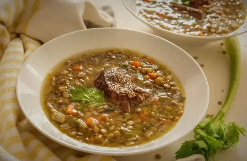 Rich lentil soup with meat (photo credit: Ayala Jeni)
