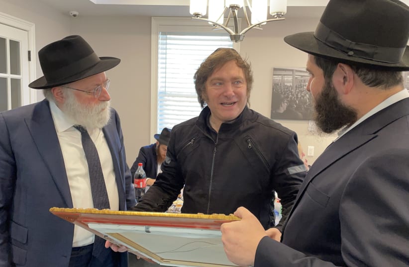  Argentina President-elect Javier Milei visited the Argentina's President-Elect, Javier Milei, made a significant visit to the Ohel, the resting place of the Lubavitcher Rebbe, in Queens, New York. This visit marks his first international trip since his election victory, November 27th, 2023. (photo credit: AVI WINNER-MERKOS 302)