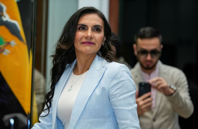  Ecuador's Vice President Veronica Abad walks as she arrives at a press conference, after publicly disagreeing with President Daniel Noboa, about her being assigned to support peace efforts in Israel, in Quito, Ecuador November 28, 2023. (photo credit: REUTERS/CRISTINA VEGA)