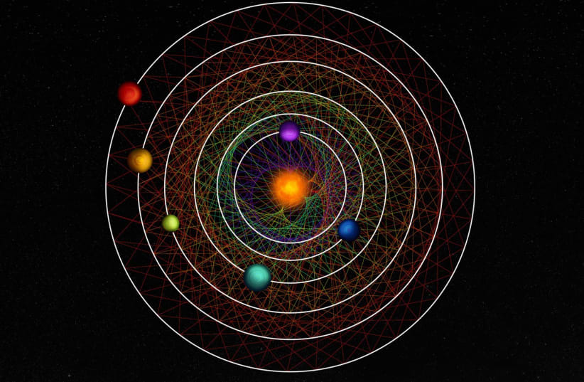  An artist's illustration of the six newly discovered planets circling their star in resonance. Image by Roger Thibaut. (photo credit: NCCR PlanetS)