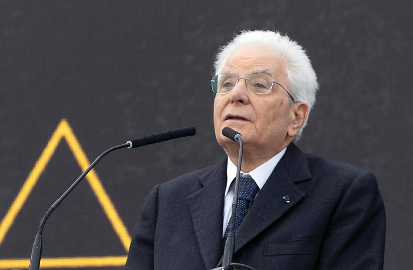 ITALY'S PRESIDENT Sergio Mattarela speaks at the March of the Living during a visit to Poland in April. (photo credit: ITALIAN PRESIDENCY PRESS OFFICE/REUTERS)
