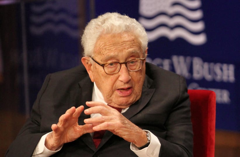  Former Secretary of State Dr. Henry Kissinger, speaks at the George W. Bush Presidential Center's 2019 Forum on Leadership in Dallas, Texas, U.S., April 11, 2019. (photo credit: REUTERS/Jaime R. Carrero)