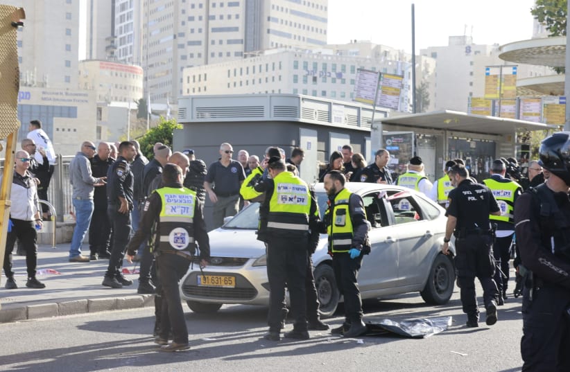  The scene of a shooting attack near the entrance to Jerusalem. November 30, 2023 (photo credit: MARC ISRAEL SELLEM)