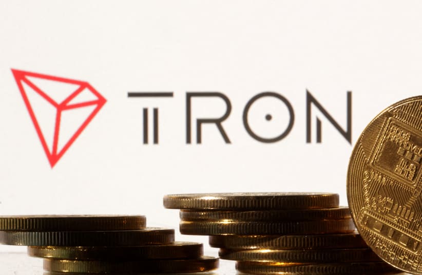 Representations of cryptocurrencies are seen in front of displayed Tron logo in this illustration taken November 10, 2022.  (photo credit: DADO RUVIC/REUTERS)