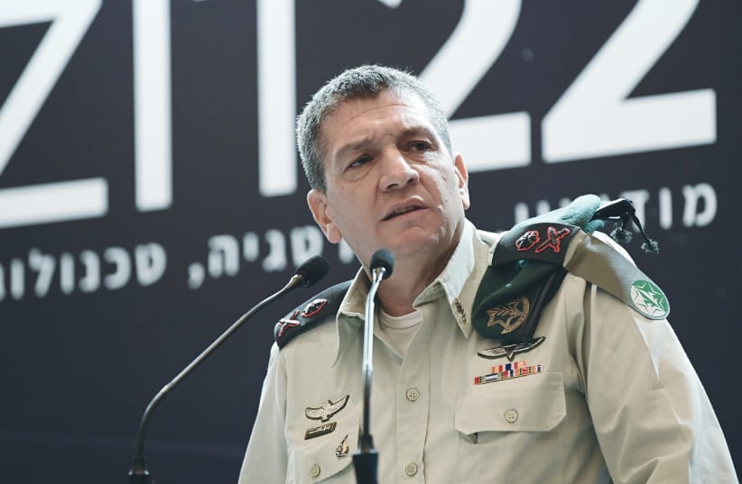  HEAD OF the IDF Intelligence Directorate Maj.-Gen. Aharon Haliva speaks at a conference of the Gazit Institute in Tel Aviv, last year. (photo credit: TOMER NEUBERG/FLASH90)