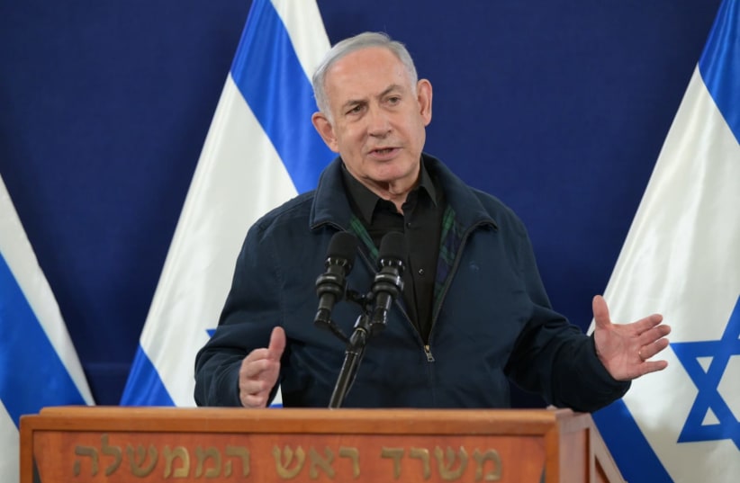  Prime Minister Benjamin Netanyahu speaks about the war in Gaza, 2 December 2023. (photo credit: AMOS BEN GERSHOM/GPO)