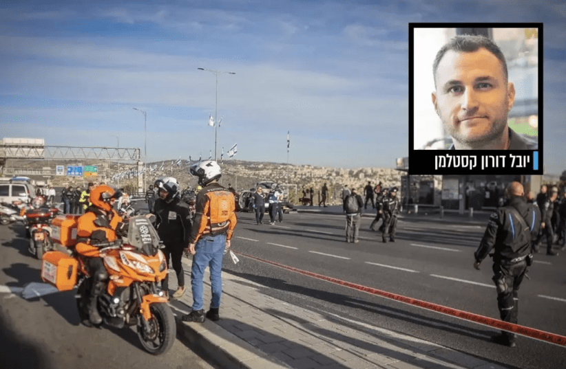  Yuval Castleman at the scene of the Jerusalem shooting as a first responder. (photo credit: Walla)