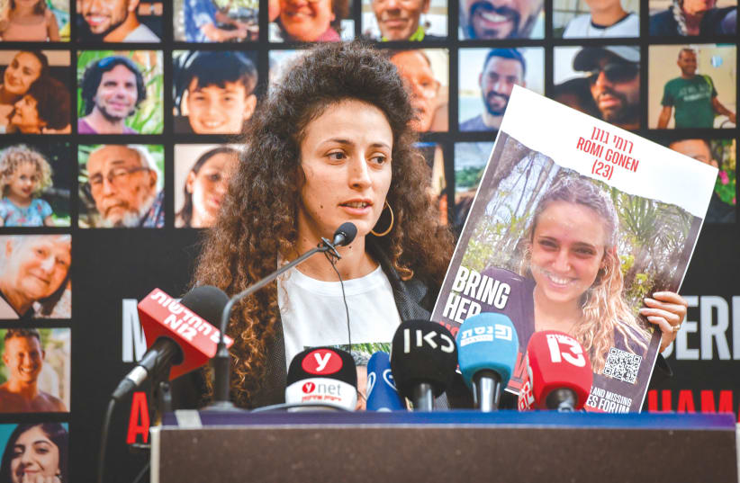  RELATIVES OF hostages hold a news conference in Tel Aviv last week (photo credit: AVSHALOM SASSONI/FLASH90)