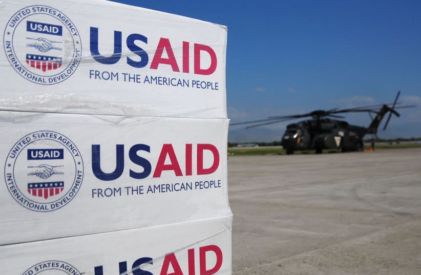  USAID pallets of food, water and supplies (photo credit: FLICKR)