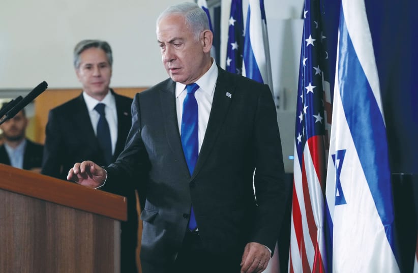  PRIME MINISTER Benjamin Netanyahu and US Secretary of State Antony Blinken in Tel Aviv, in October: Israeli officials know the diplomatic clock regarding the Gaza operation is running out, says the writer.  (photo credit: Jacquelyn Martin/Reuters)