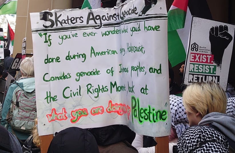 Jewish activist captures hate at London pro-Palestinian march, December 9, 2023. (photo credit: @_Jacker_)