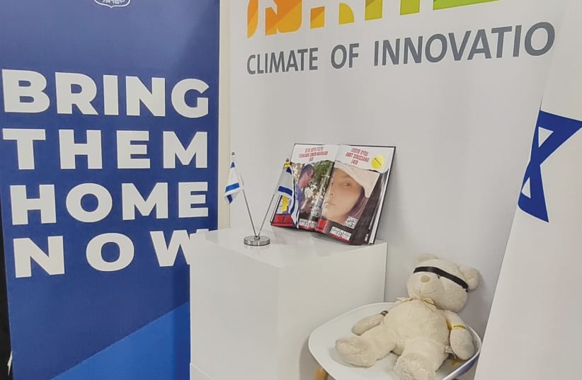  ISRAEL’S PAVILION at the UN Climate Change Conference in Dubai includes a poignant display calling for the immediate release of the hostages taken captive in the Hamas attack on October 7.  (photo credit: EREZ SOMMER)
