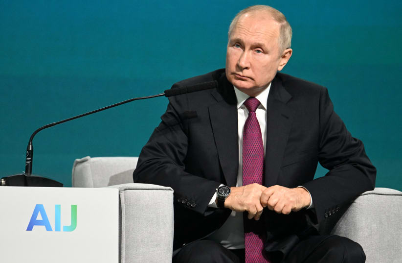  Russian President Vladimir Putin attends the Artificial Intelligence Journey international conference in Moscow, Russia, November 24, 2022. (photo credit: Sputnik/Pavel Bednyakov/Pool via REUTERS)