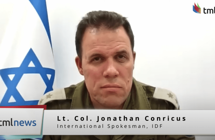   Lt. Col. Jonathan Conricus speaks to The Media Line, December 14, 2023. (photo credit: YOUTUBE SCREENSHOT)