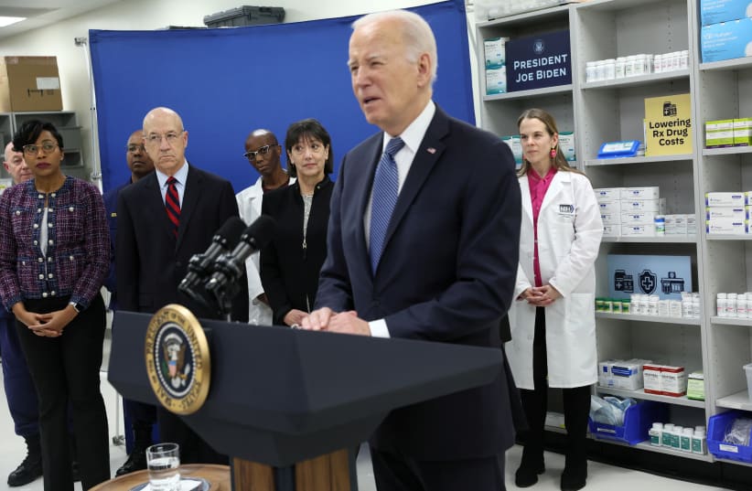 US President Joe Biden delivers remarks about prescription drug costs during a visit to the National Institutes of Health in Bethesda, Maryland, U.S., December 14, 2023. (photo credit: REUTERS/LEAH MILLIS)