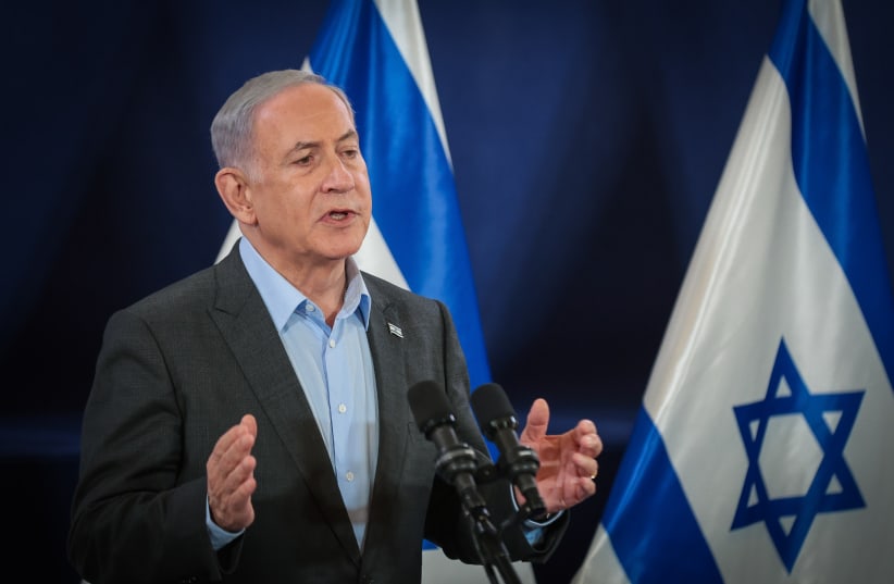  Prime Minister Benjamin Netanyahu speaks on December 16, 2023 (photo credit: NOAM REVKIN FENTON/FLASH90)