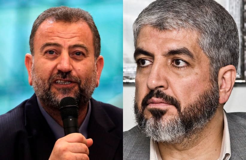  Hamas leaders Saleh al-Arouri and Khaled Mashal (photo credit: Canva)