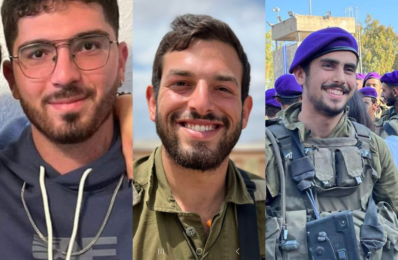  (L-R) Staff-Sgt. Itay Buton, 20, Lt. Yaron Eliezer Chitiz, 23, and Staff-Sgt. Efraim Yachman, 21, who all fell in battle in Gaza on December 26, 2023. (photo credit: IDF SPOKESPERSON'S UNIT)
