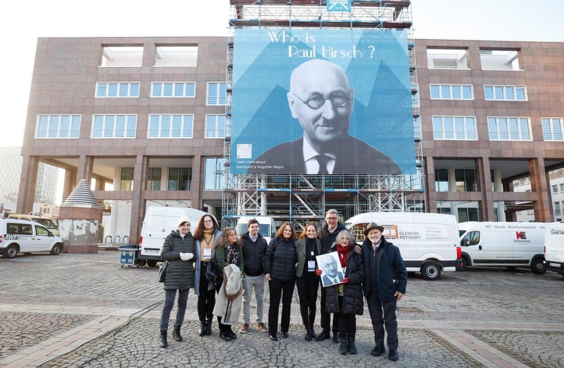  Descendants of Paul Hirsch commemorate the former German mayor in Dortmund, Nov. 30, 2023.  (photo credit: Courtesy of Combat Antisemitism Movement)