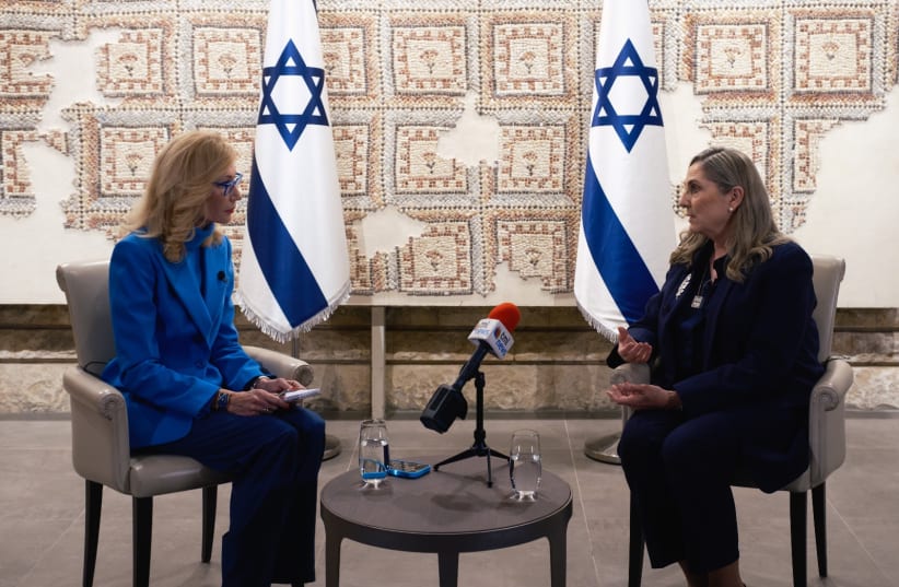  The Media Line's Felice Friedson and Israeli first lady Michal Herzog, at the President's Residence in Jerusalem, Jan. 2, 2024 (photo credit: DARIO SANCHEZ/THE MEDIA LINE)