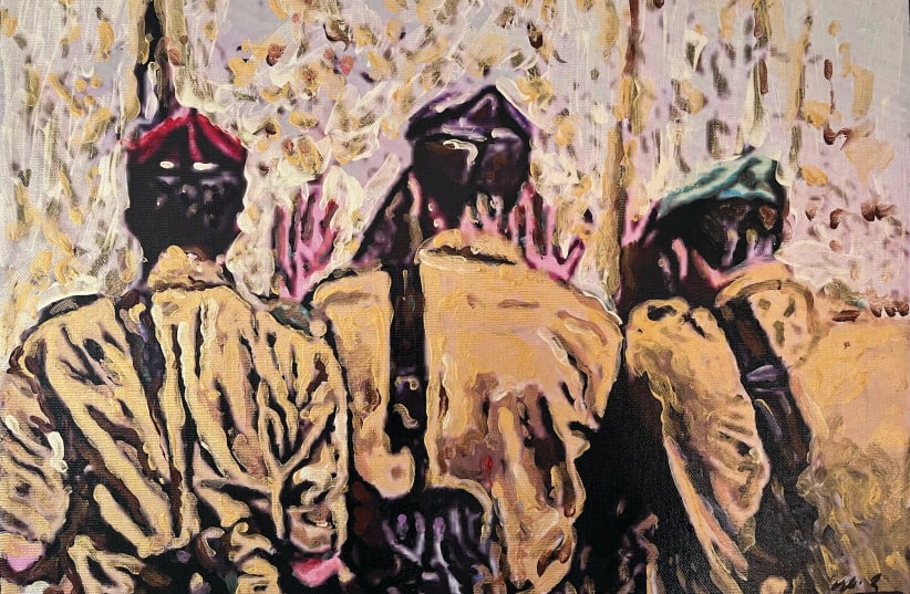  'FREEDOM DOES not come free" painting by Jerusalem artist Udi Merioz. (photo credit: ANDREA SAMUELS)