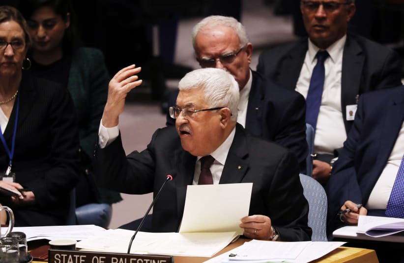  Palestinian Authority President Mahmoud Abbas at the UN. (photo credit: Spencer Platt/Getty Images)