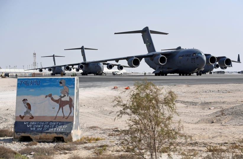  General view of U.S. Air Force C-17 Globemaster aircrafts at al-Udeid Air Base in Doha, Qatar September 7, 2021. (photo credit: Olivier Douliery/Reuters)