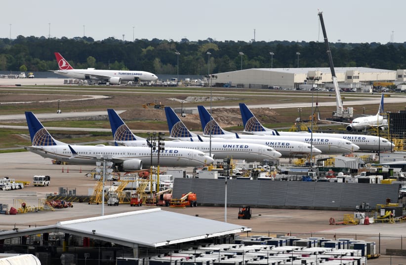  United Airlines planes, including a Boeing 737 MAX 9 model, are pictured at George Bush Intercontinental Airport in Houston, Texas, U.S., March 18, 2019 (photo credit: REUTERS/LOREN ELLIOTT)