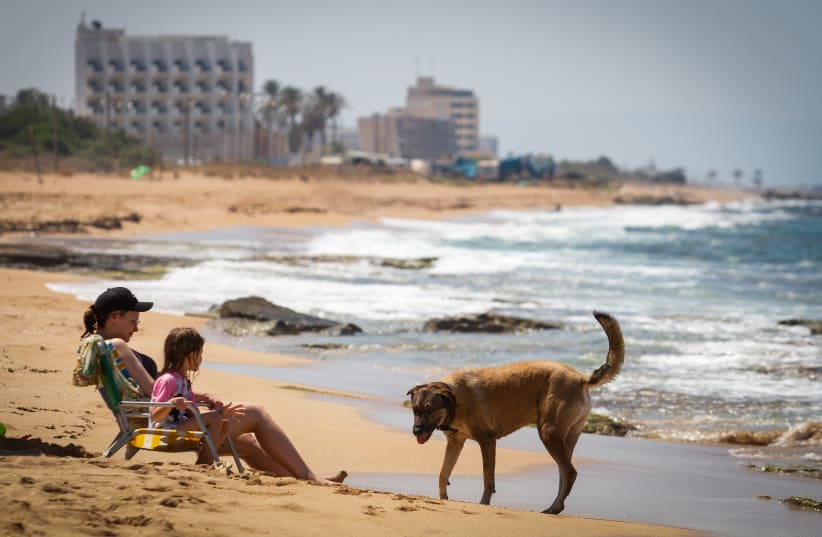  People enjoy a hot day at the beach in the Northern Israeli city of Naharia, on August 22, 2019. (photo credit: FLASH90)