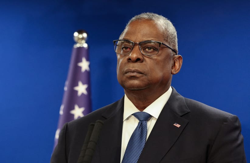   U.S. Secretary of Defense Lloyd Austin looks on during a joint press conference with Israeli Defense Minister Yoav Gallant at Israel's Ministry of Defense in Tel Aviv, Israel December 18, 2023. (photo credit: REUTERS/VIOLETA SANTOS MOURA)