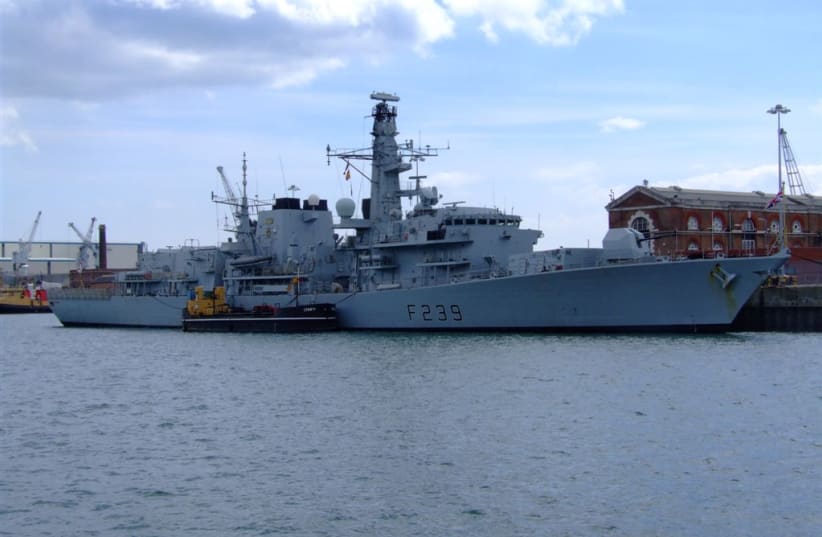  The HMS Richmond, a Type 23 frigate of the Royal Navy, in Portsmouth naval base, 2008. (photo credit: Wikimedia Commons)