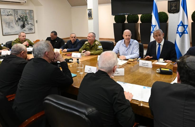  Prime Minister Benjamin Netanyahu leads a war cabinet meeting on January 10, 2024 (photo credit: CHAIM ZACH / GPO)