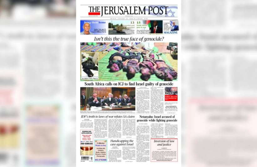  The Jerusalem Post's front cover, January 12, 2024 (photo credit: The Jerusalem Post)