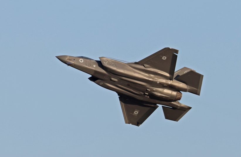  An F-35 Adir from the 140th squadron takes part in an Israeli air force air show during the graduation ceremony for soldiers who have completed the IAF Flight Course, at the Hatzerim Air Base in the Negev desert, June 29, 2023. (photo credit: OFER ZIDON/FLASH90)