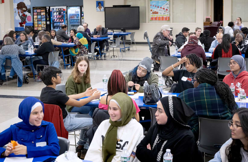  A youth-led, interfaith dialogue is held at Teaneck High School to discuss the Middle East, Teaneck, New Jersey, Nov. 5, 2023. (photo credit: (Aristide Economopoulos for The Washington Post via Getty Images))