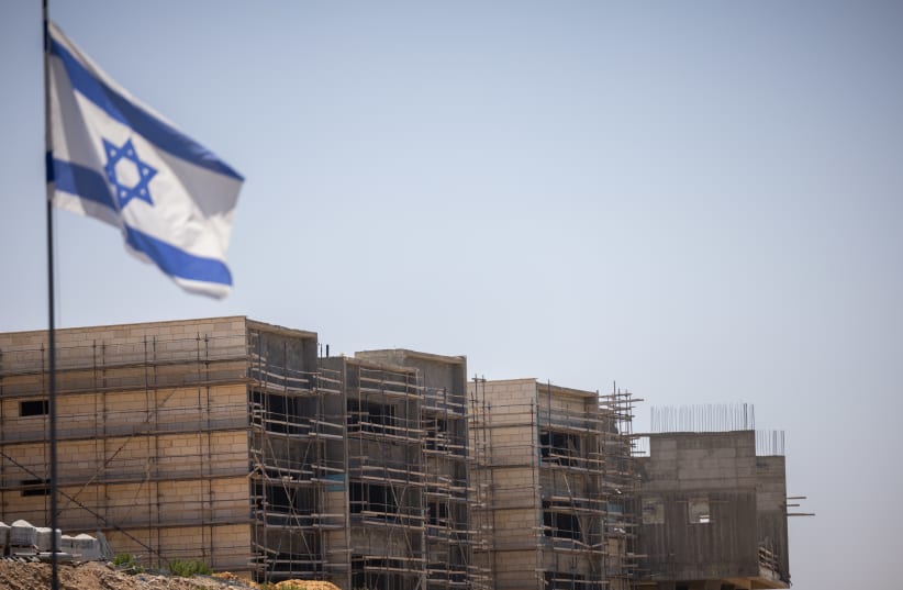  A construction site for new housing in the Jewish settlement of Shiloh, in the West Bank, on June 21, 2023.  (photo credit: YONATAN SINDEL/FLASH90)