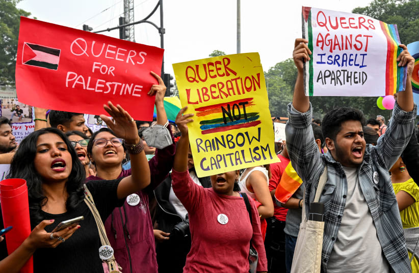  CHICKENS FOR KFC? Marching in the New Delhi queer pride parade, Nov. 26.  (photo credit: Sajjad Hussain/AFP via Getty Images)