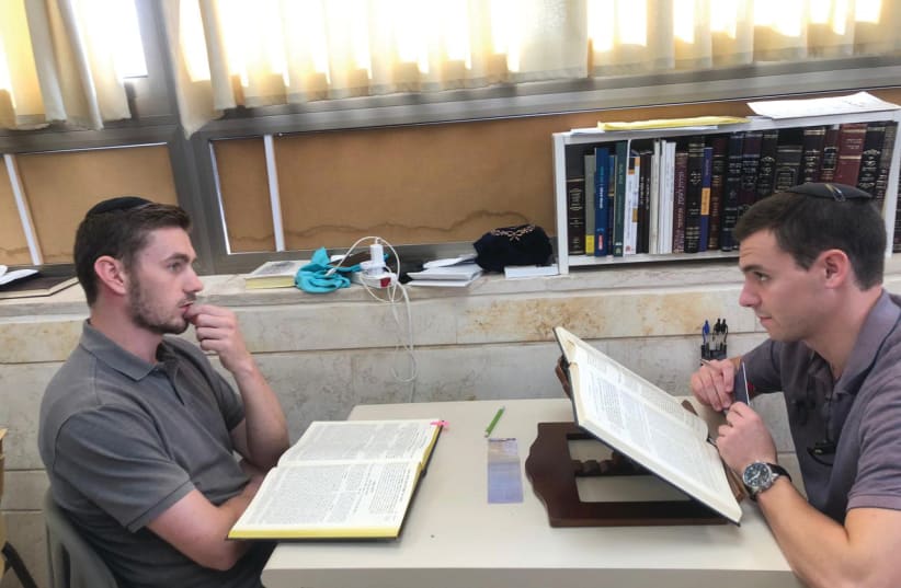  FALLEN SOLDIERS Yakir Hexter of Jerusalem (L) and Dovid Schwartz of Elazar studying in the Gush: Lifelong friends who lived and died together. (photo credit: Yeshivat Har Etzion/Gush)