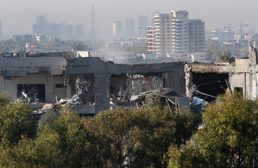 A view of a damaged building following missile attacks, in Erbil, Iraq, January 16, 2024 (photo credit: REUTERS/AZAD LASHKARI)
