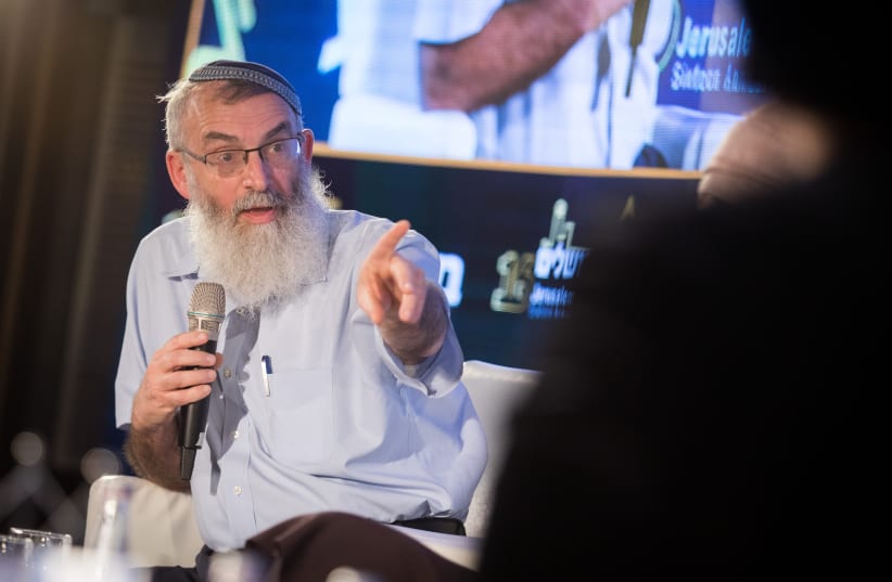  Chairman of Tzohar organization Rabbi David Stav speaks at the 16th annual Jerusalem Conference of the 'Besheva' group, on February 12, 2019. (photo credit: HADAS PARUSH/FLASH90)