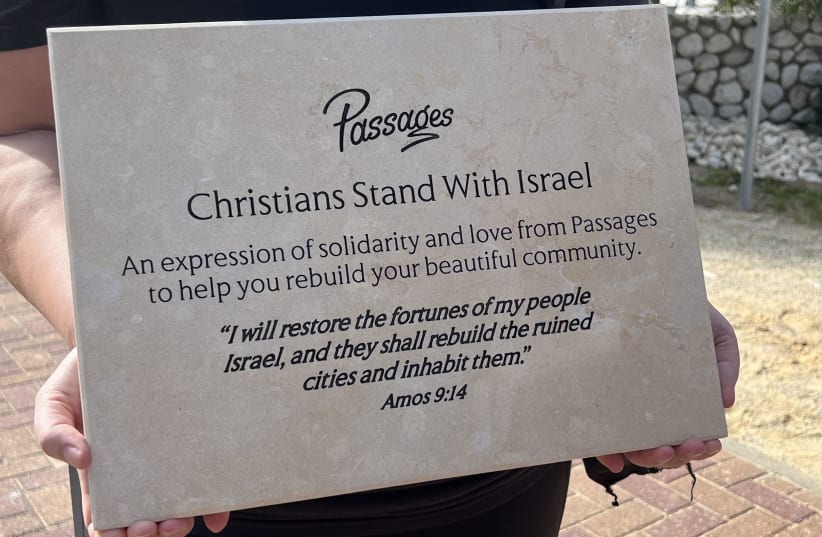  Passages brought a plaque to express their love and solidarity with Netiv HaAsara during these difficult times. (photo credit: MAAYAN HOFFMAN)