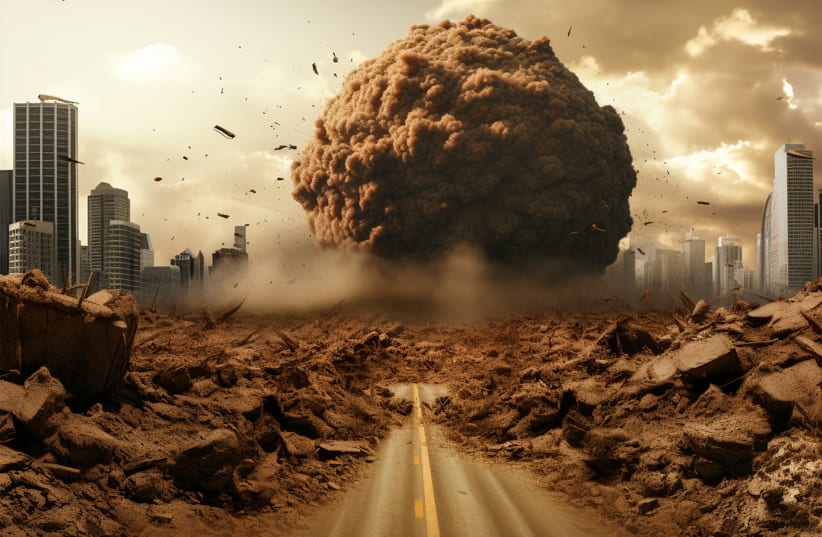  An artistic 3D illustration of an apocalyptic scenario, possibly showing doomsday as a result of nuclear war. (photo credit: INGIMAGE)