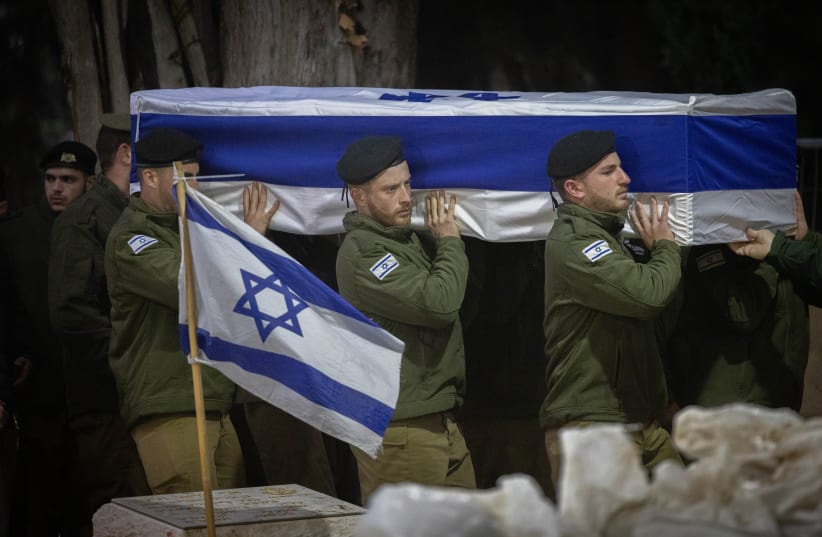  Funeral of Elkana Yehuda Sepaz, at the Mount Herzl Military Cemetery in Jerusalem, on January 23, 2024 (photo credit: Chaim Goldberg/Flash90)