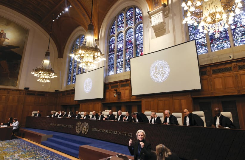  The judges of the International Court of Justice (ICJ) in The Hague, the Netherlands. (photo credit: THILO SCHMUELGEN/REUTERS)