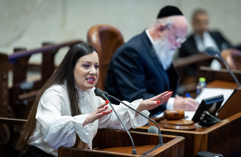  Likud MK Tally Gotliv speaks during a plenum session at the assembly hall of the Knesset, the Israeli parliament in Jerusalem on January 22, 2024 (photo credit: YONATAN SINDEL/FLASH90)
