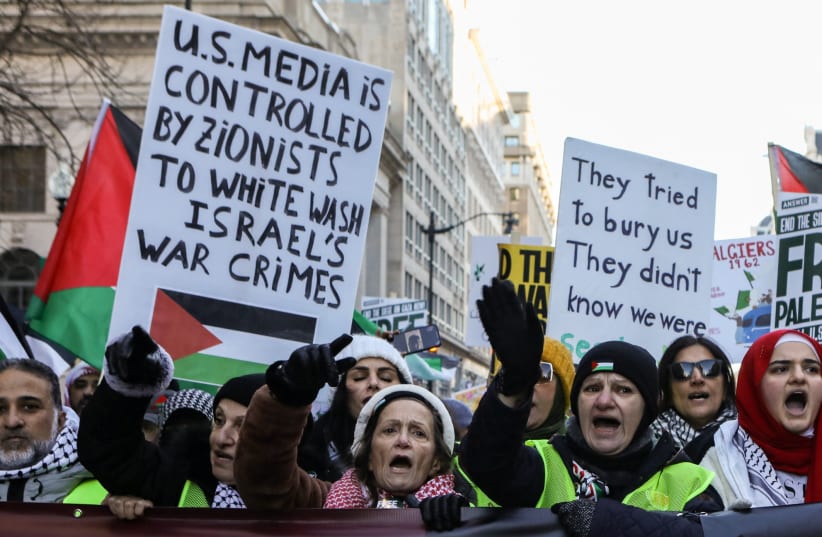  Demonstrators participate in the "March on Washington for Gaza," in support of the Palestinian people, in Washington, U.S., January 13, 2024 (photo credit: REUTERS/Anna Rose Layden)